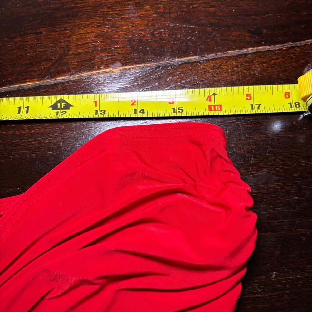 Red Ruched Mermaid Midi Skirt Ruffle Hem Dance Salsa Bodycon Made in USA Sz S - Picture 9 of 11